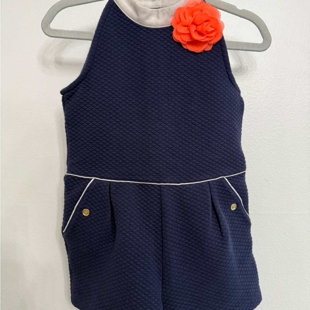 Navy Blue Kids Romper with Orange Flower Accent